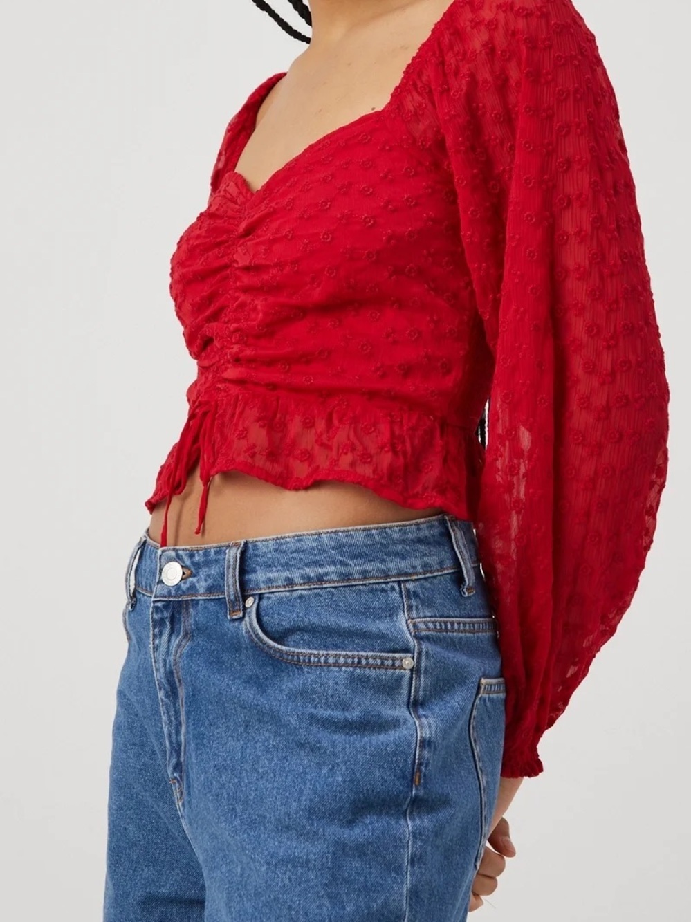 Hollister S Red Long-Sleeve Ruched Crop Top NWT